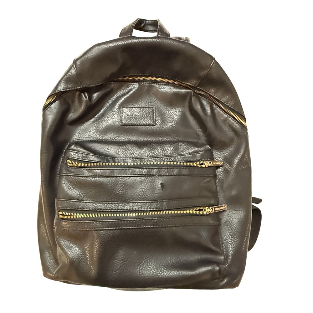The Honest Co Black Faux Leather Backpack Diaper Bag Minimalist Gold Zipper Bag‎